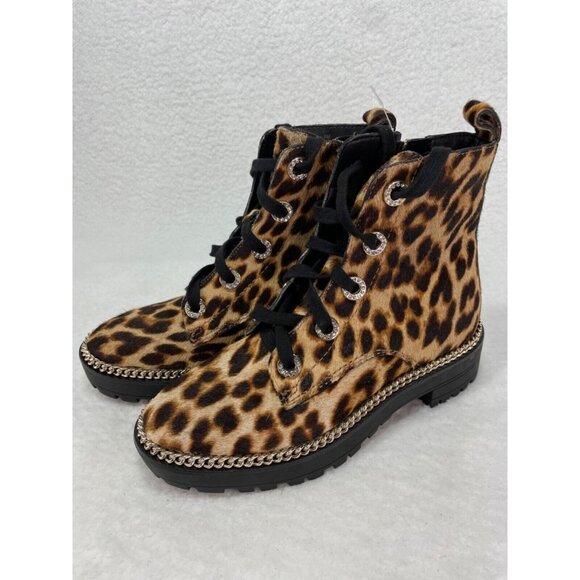 Gianni Bini Lyone size 6 Leopard Print  Calf Hair  Chain  Side Zip Combat Boot - Picture 3 of 10